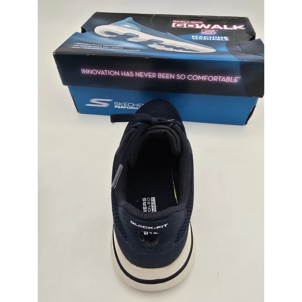 SKECHERS GOwalk 5 size 6.5 Washable womens Lace-Up Mesh Sneaker Navy/White 15902